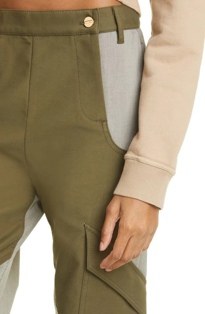 Shop Dion Lee Tilt Seam Two-tone Cotton Blend Cargo Pants In Olive