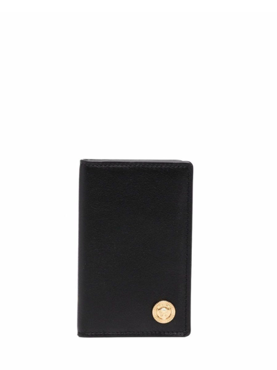 Shop Versace Black Bi-fold Leather Wallet In Nero