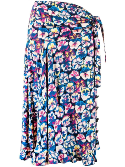 Shop Paco Rabanne Multicolored Floral Print Midi Skirt