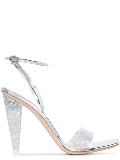 Shop Gianvito Rossi Silver Odyssey Heeled Glitter Sandals