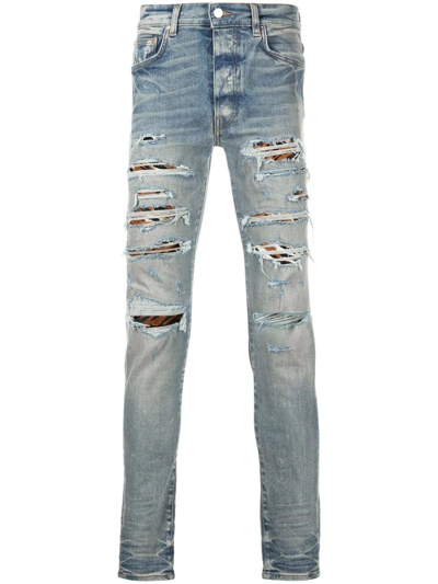 Shop Amiri Light Blue Mx1 Distressed Skinny Jeans