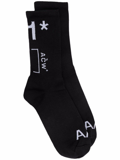 Shop A-cold-wall* Intarsia Knit Logo Black Socks In Nero
