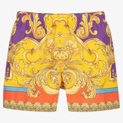 Shop Versace Boys Gold Barocco Swim Shorts