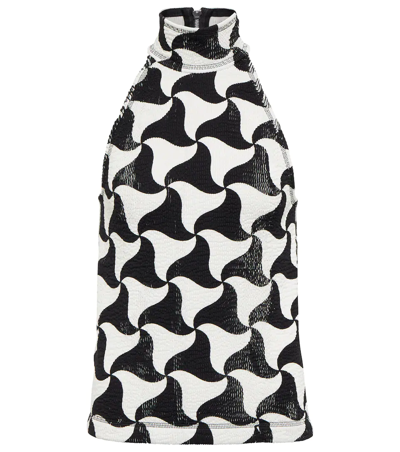 Shop Bottega Veneta Textured Printed Jersey High-neck Top In Black/white
