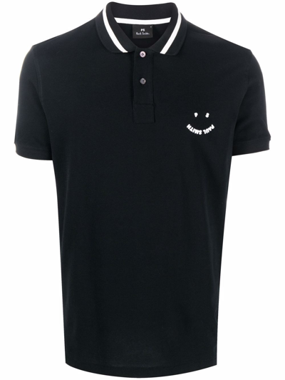 Shop Ps By Paul Smith Flocked Logo Polo Shirt In Nero