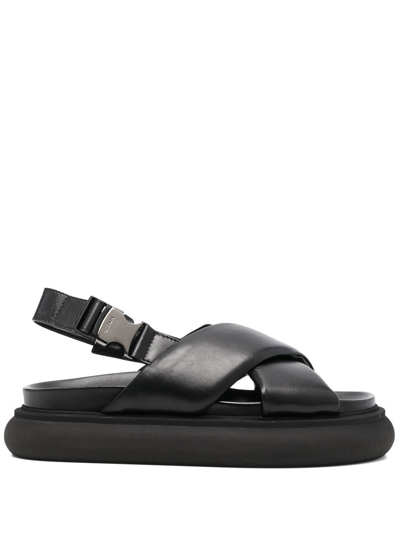 Shop Moncler Nappa Sandals In Nero