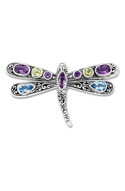 Samuel B. Sterling Silver & 18k Gold Gemstone Dragonfly Pendant In Multi
