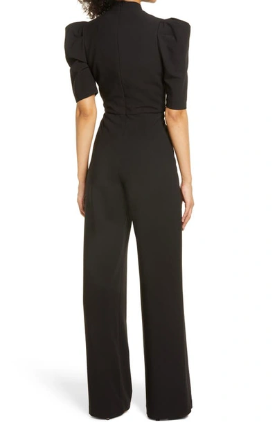 Black Halo Ara Tie Neck Puff Sleeve Jumpsuit In Black
