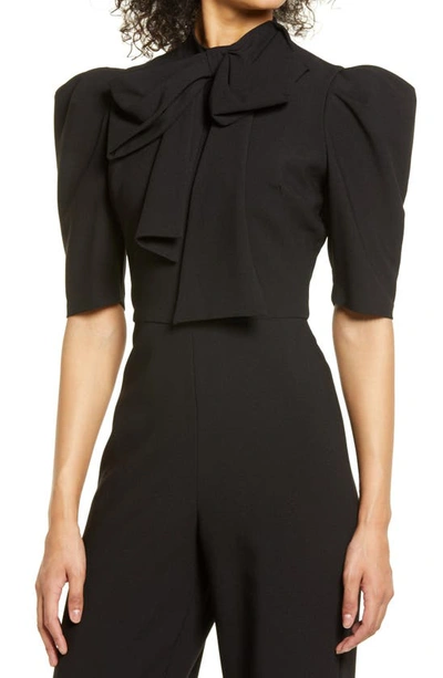 Black Halo Ara Tie Neck Puff Sleeve Jumpsuit In Black