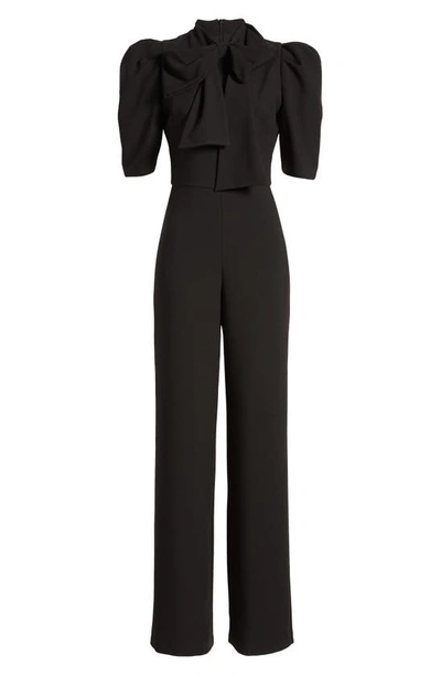 Black Halo Ara Tie Neck Puff Sleeve Jumpsuit In Black