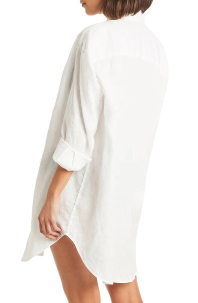 Shop Sea Level Linen Button-up Cover-up Shirtdress In White