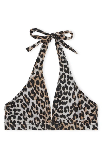 Shop Ganni Leopard Print Halter Bikini Top