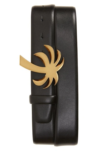 Shop Palm Angels Palm Buckle Leather Belt In Black/ Gold
