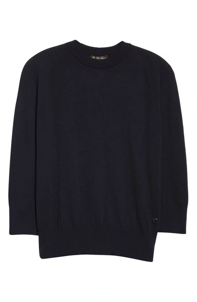 Shop Loro Piana Girocollo Manica Cashmere Sweater In Blue Navy