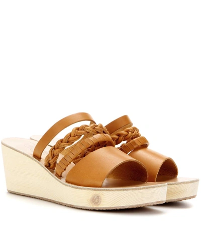 Ancient Greek Sandals Helene Leather Wedge Sandals In Brown