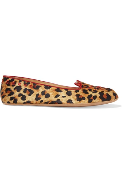 Charlotte Olympia + Agent Provocateur Wild Cat Naps Embroidered Satin Slippers