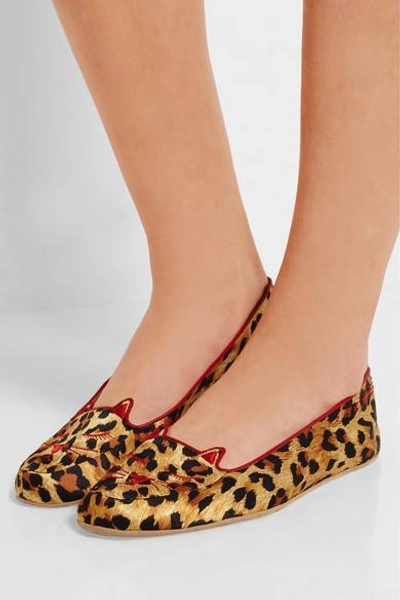 Shop Charlotte Olympia + Agent Provocateur Wild Cat Naps Embroidered Satin Slippers