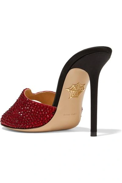 Shop Charlotte Olympia + Agent Provocateur Kiss My Feet Crystal-embellished Satin Mules