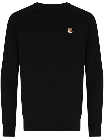 Shop Maison Kitsuné Fox-patch Cotton Sweatshirt In Black