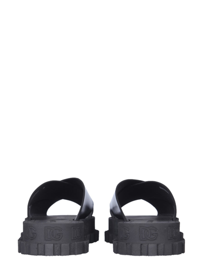 Shop Dolce & Gabbana Brushed Leather Crisscross Slipper In Black