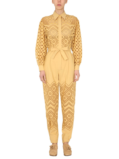 Shop Alberta Ferretti Jumpsuit With Sangallo Decorations In Yellow