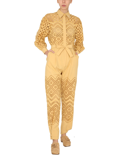 Shop Alberta Ferretti Jumpsuit With Sangallo Decorations In Yellow