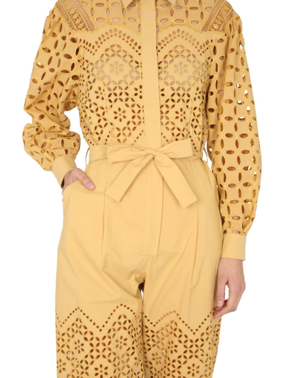 Shop Alberta Ferretti Jumpsuit With Sangallo Decorations In Yellow