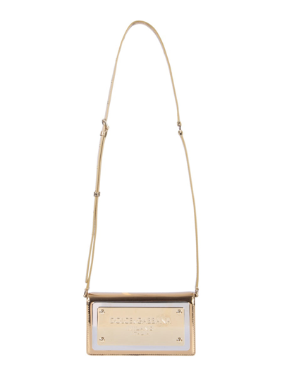 Shop Dolce & Gabbana Maxi Logoed Plate Phone Bag In Gold