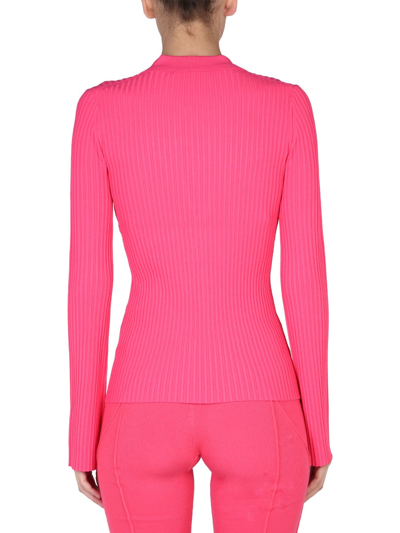 Shop Helmut Lang Ribbed Polo Cardigan In Fuchsia