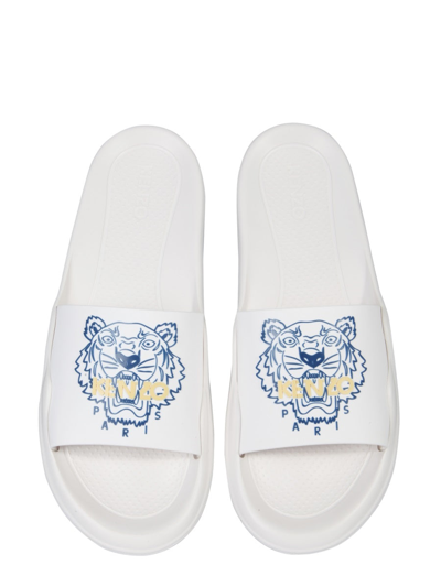 Shop Kenzo Tiger Slide Sandals In White