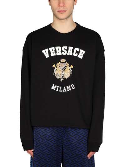 Shop Versace Logo Print Sweatshirt In Black