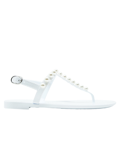 Shop Stuart Weitzman Rubber Goldie Jelly Flat Sandals In White