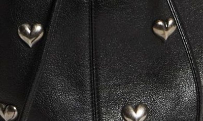 Shop Saint Laurent Medium Seau Heart Studded Leather Bucket Bag In Nero/ Aged Silver