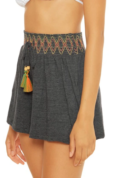 Shop Soluna Sunset Smocked High Waist Cover-up Shorts In Charcoal