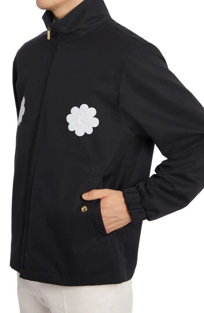 Shop Thom Browne Flower Appliqué Jacket In Navy