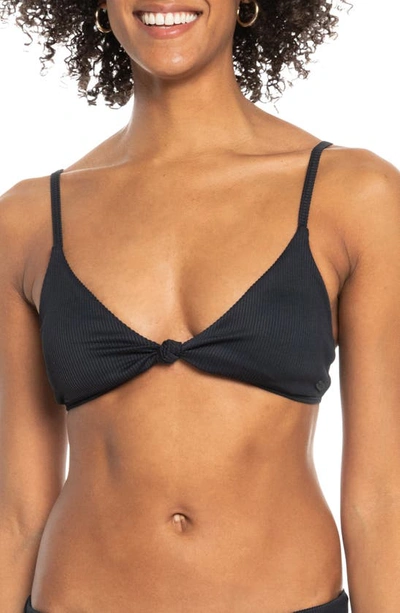 Shop Roxy Love The Surf Ribbed Bikini Top In Anthracite