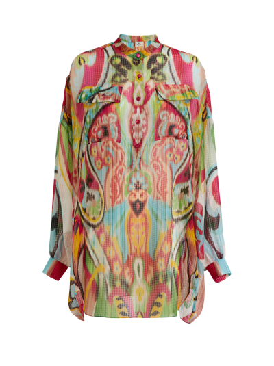 Shop Etro Silk Shirt Dress With New Age Print In Multicolour