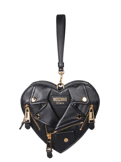 Shop Moschino Heart Biker Bag In Black