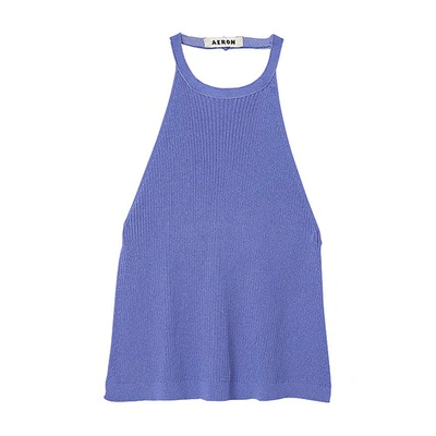 Shop Aeron Breeze - Open Back Melange Top With Straps In Techno Blue