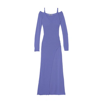 Shop Aeron Bacall - Long Sleeve Melange Knit Dress In Techno Blue