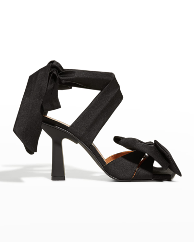 Shop Ganni Soft Bow Ankle-wrap Sandals In Black