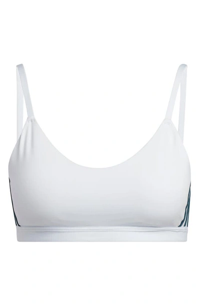 Shop Adidas Originals All Me 3-stripes Sports Bra In Halo Blue/ Wild Teal