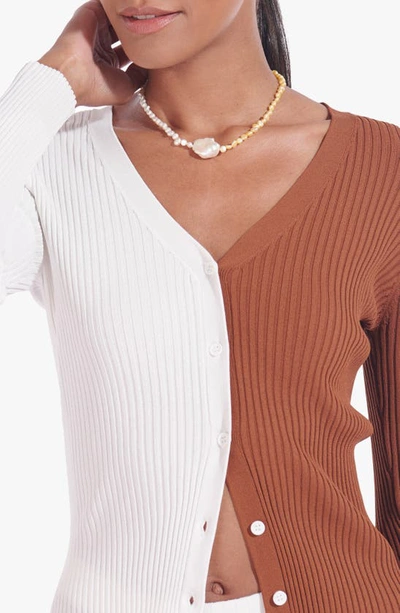 Shop Staud Cargo Colorblock Sweater In White/ Tan