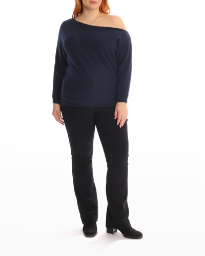 Shop Minnie Rose Plus Plus Size Off-shoulder Cashmere Sweater In Navy
