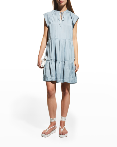 Shop Zadig & Voltaire Rito Satin Self-tie High Neck Tiered Mini Dress In Nuage