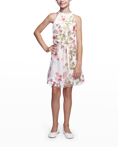 Shop Marchesa Notte Mini Girl's 3d Embroidered Floral Dress In Ivory
