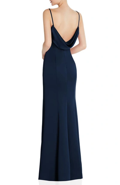 Shop After Six Cowl Back Charmeuse Gown In Midnight Navy