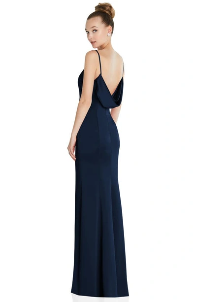 Shop After Six Cowl Back Charmeuse Gown In Midnight Navy