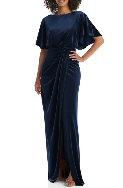 Shop After Six Open Back Velvet Column Gown In Midnight