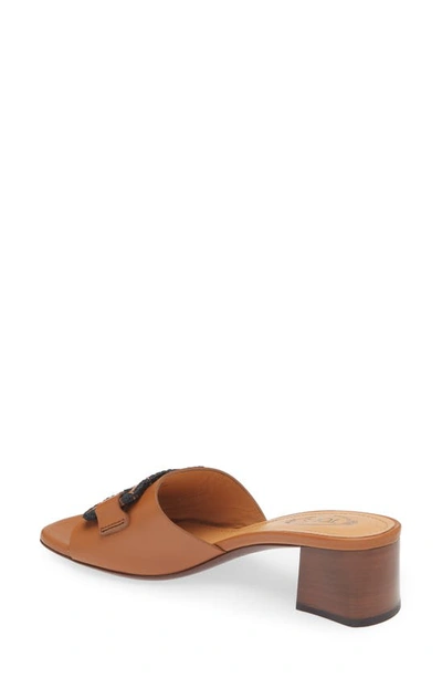 Shop Tod's Sand Leather Slide Sandal In Kenia Scuro